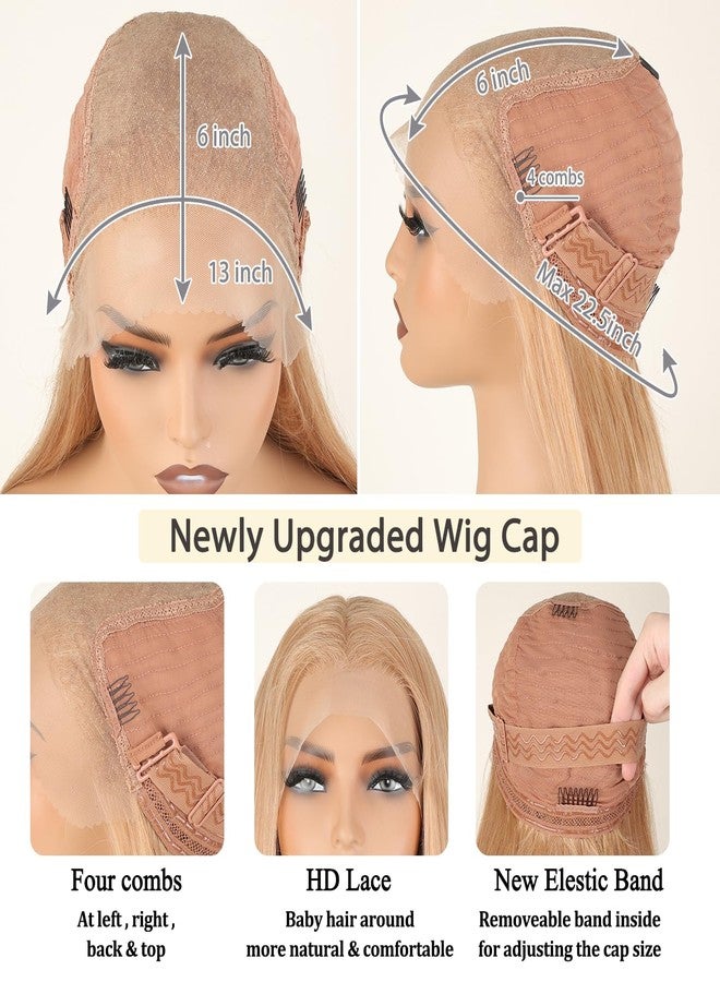 SOKU 13x6 Strawberry Honey Blonde Lace Front Wigs,32 Inch Long Straight Synthetic Hair with Pre Plucked Hairline,Free Part Silky Straight Glueless Lace Frontal Wig for Women Beginner Friendly - Image 5